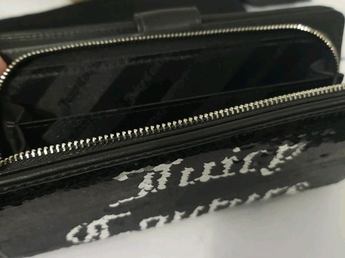 Juicy Couture Logo Pailletten Geldbörse Damen Schwarz Portemonnaie Laton Staubbeutel - Bild 4 von 12