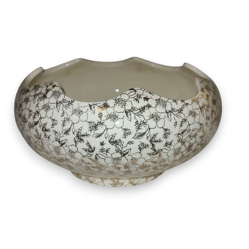 VTG Pioneer Pottery USA 22kt Gold Scalloped Planter Centerpiece Candy Bowl 303 - Picture 2 of 4