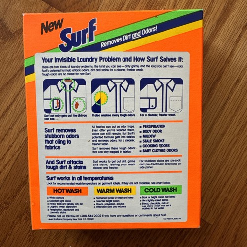 Surf by Lever Powder Laundry Detergent 6.2 oz Travel Size Vintage NOS 1980s Prop - Picture 5 of 8