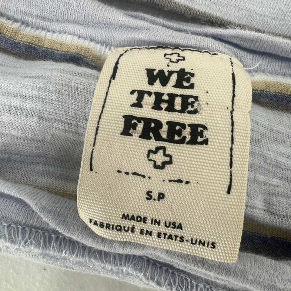 Camiseta Boho Free People S/P We The Free Top Corto a Rayas Costura Cruda Manga Abullonada Foto 3 de 4