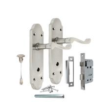 Satin Nickel Bathroom Door Handle – Epsom Style Victorian Scroll Privacy Lever