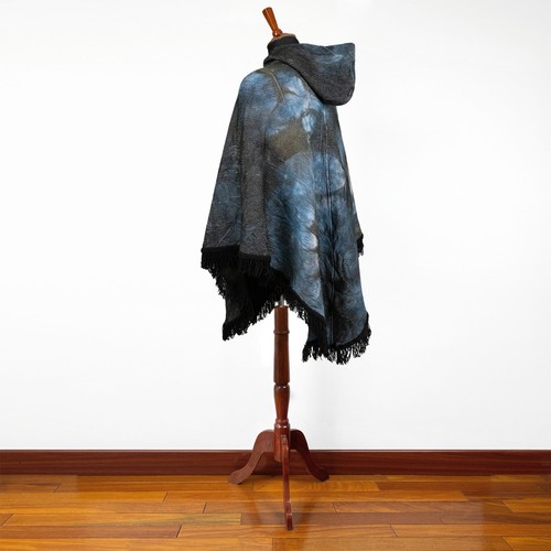100% LLAMA WOOL HOODED PONCHO | “MIDNIGHT CLOUDS” | HANDMADE IN ECUADOR | UNISEX - Picture 11 of 12