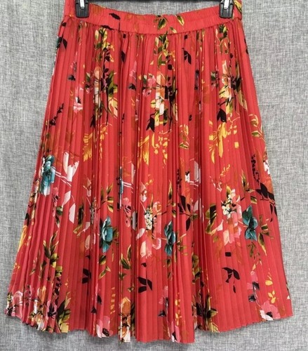 Liz Claiborne Size XL Orange Teaberry Multi Floral Pleated Lined Pull-On Skirt - Picture 1 of 4