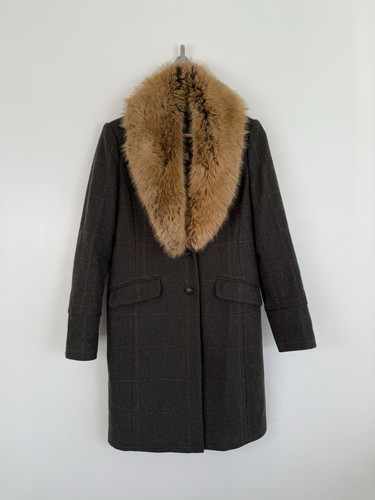 Joules Tweed Jacket Size UK 10 Green Wool Long Blazer Coat Langley Country Fur - Picture 1 of 10