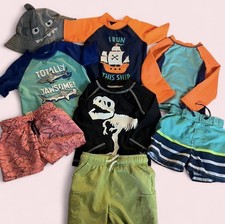 Boys Multicolor Swim Set 7 Piece Shark Dinosaur Pirate Graphic Trunks Shirts