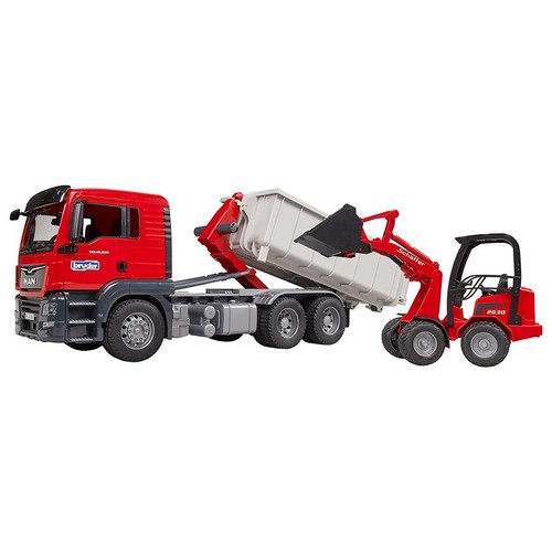 Bruder 1/16 Man TGS Truck w/ Roll Off Container & Schaffer Compact Loader 03767 - Picture 3 of 8