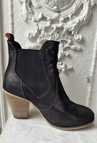 SUPERDRY Damen Leder Schlupf-Boots Stiefelelette Schwarz Metallic Glitzer Gr. 37 - Bild 9 von 17