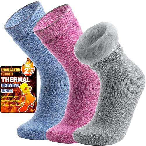3 Pairs Warm Thermal Socks for Women & Men Winter Ski Thick Boot Large Assorted - Picture 1 of 6