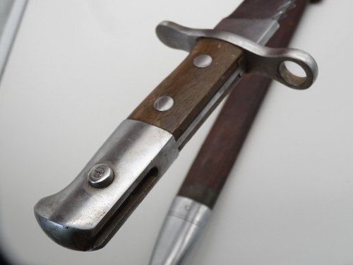 Original Swiss Model 1914 Saw Back WWI Bayonet W Scabbard Neuhausen Leather Frog - Picture 9 of 13
