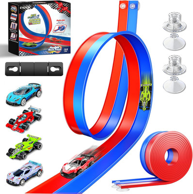 15 Ft Flexible Race Car Track for Kids, Double-Sided Racetrack with Suction Cup