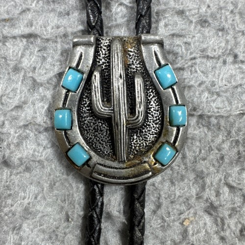 Corbata Bolo Turquesa Cactus Vintage Firmada Herradura Plata - Imagen 5 de 10