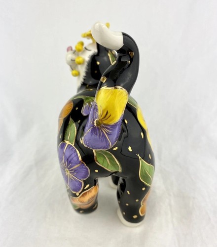Amy Lacombe Annaco Creations Whimsiclay Pansies Gold Painted Cat Figurine Signed - Picture 4 of 12