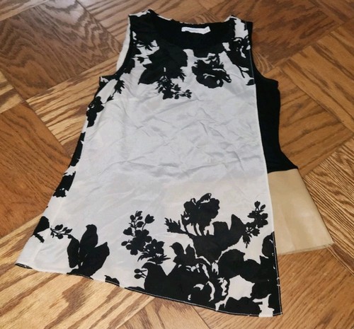 Bailey 44 Tank Top Womens XS Zimbabwe Overlay Floral Draped Faux Leather Silk - Picture 5 of 22