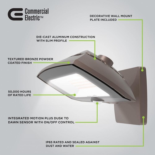 COMMERCIAL ELECTRIC ARFL 400W Equiv. 8000 Lumens CCT LED Motion Wall Flood Light - Picture 4 of 4