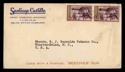 DR WHO BRITISH HONDURAS PAIR BELIZE TO USA BEECHIES GUM ADVERTISING M45891