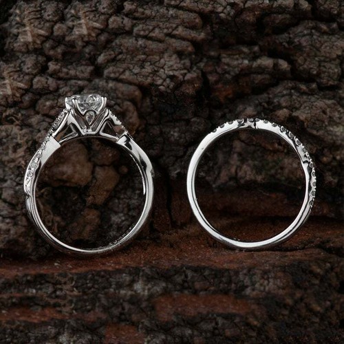 1.30Ct Round CZ-Stone Criss Cross Shank Engagement Ring Set 925 Sterling Silver - Bild 3 von 4