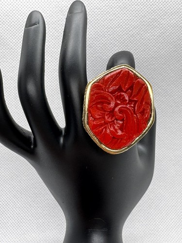 Barse Carved Cinnabar Statement Ring Bronze Size 8.5 NWOT Cocktail Celeb Style - Picture 7 of 10