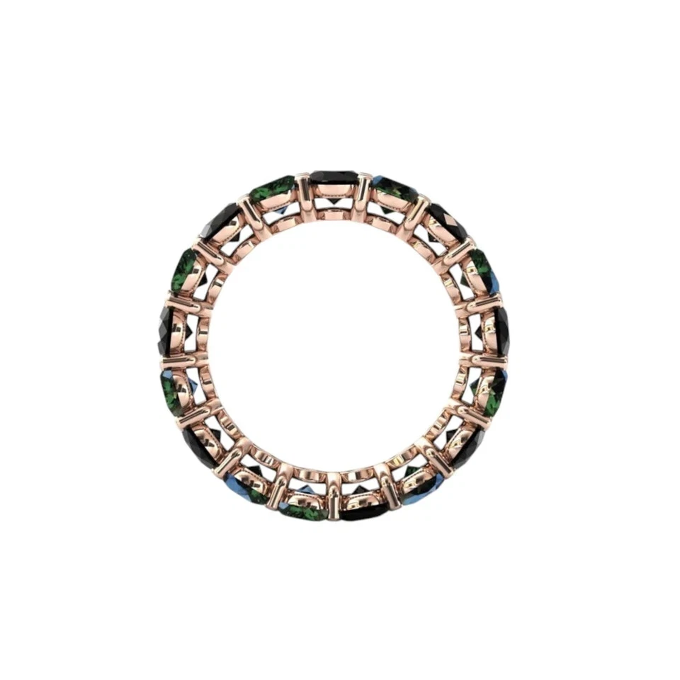 Anillo de boda de eternidad de ónix/esmeralda creado en laboratorio de corte ovalado de 3 quilates acabado en oro rosa de 14 k Foto 2 de 3