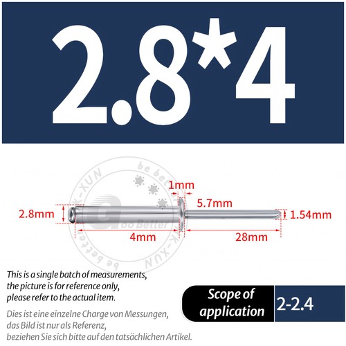 POP RIVETS ALUMINIUM BODY STEEL MANDREL OPEN END DOME HEAD 2mm 2.4mm 4mm - 6.4mm - Picture 37 of 174