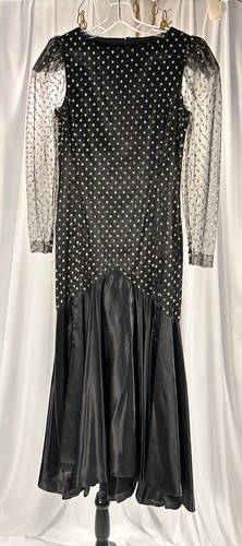 Vtg ‘80’s Couture OOAK Black & Gold Satin & Mesh Polkadot Runway Mermaid Dress - Picture 10 of 18