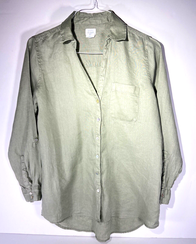 Sigrid Olsen Women's Med. Sage Green Linen Long Sleeve Shirt Blouse Button Front