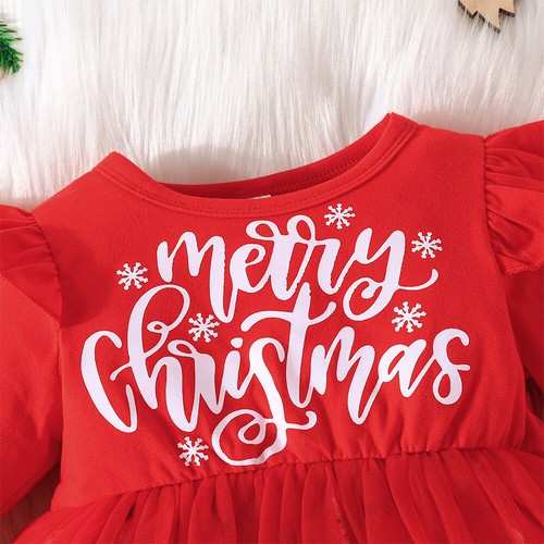 Kids Baby Girls Merry Christmas Tulle Dress Ruffle Xmas Party Princess Dresses - Picture 10 of 13