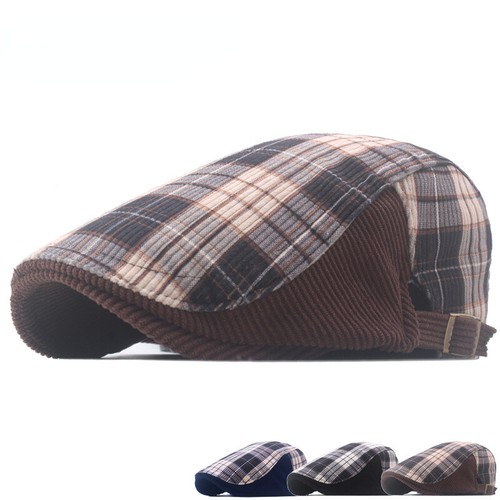 Men Boys Striped Plaid Newsboy Cap Cabbie Beret Flat Hat Adjustable Casual Retro - Picture 2 of 13