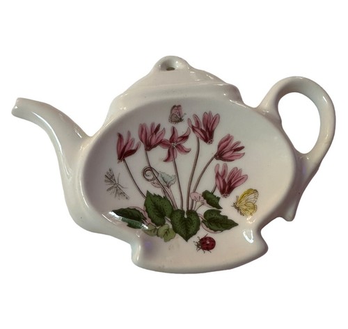 Portmeirion Botanic Garden Teapot Tea Bag Holder Spoon Rest Cyclamen Pink Floral - Afbeelding 1 van 5