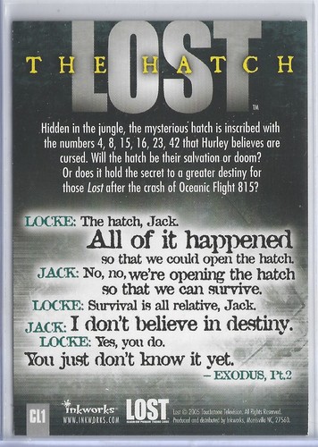 Tarjeta Cargador Estuche Temporada 1 LOST CL1 The Hatch Foil CL-1 JSC - Imagen 2 de 2