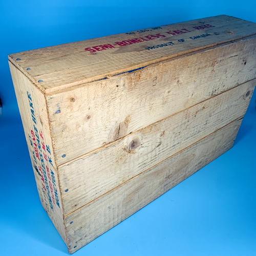 Vintage Wood Crate SemiBoneless Salt Hake Moncton NB Canada Fishing Advertising - Picture 5 of 7
