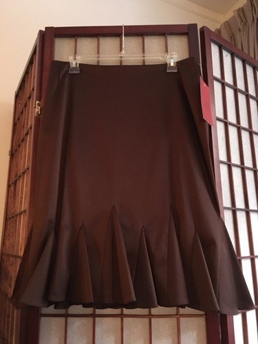 NWT Cocktail Midi Skirt Size 12 Stretch Brown Satin Pleats JS COLLECTIONS $99
