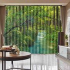 Green Forest  Long River 3D Blockout Photo Print Curtain Fabric Curtains Window