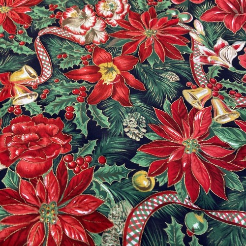 Cranston Fabric Material Christmas Poinsettia Bell Ribbon  Amaryllis BTY - Picture 8 of 8