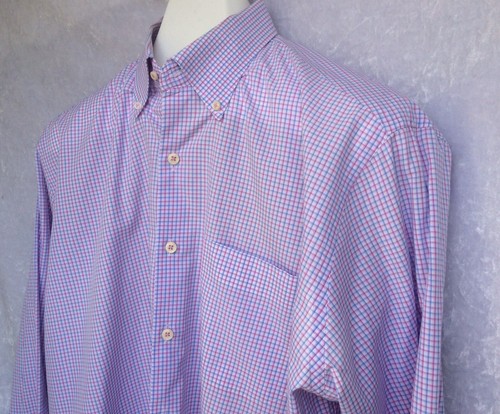 Peter Millar Button Front Shirt Pink Blue White Plaid Checks Cotton Mens Large - Picture 4 of 10