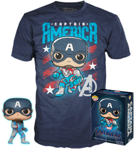 FUNKO POP Avengers 4 EndJuego - Captain America Glow in the Dark Figura + T-Shirt FUNKO POP Avengers 4 EndJuego - Captain America Glow in the Dark Figura + T-Shirt