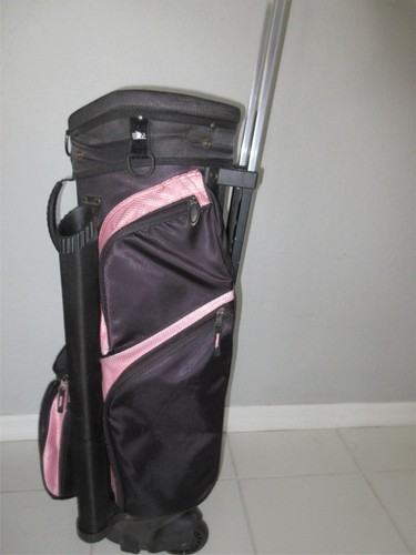 RJ Sports Wheels GOLF Cart Bag Pink Black 14 way Divider Trolley Ext. Handle