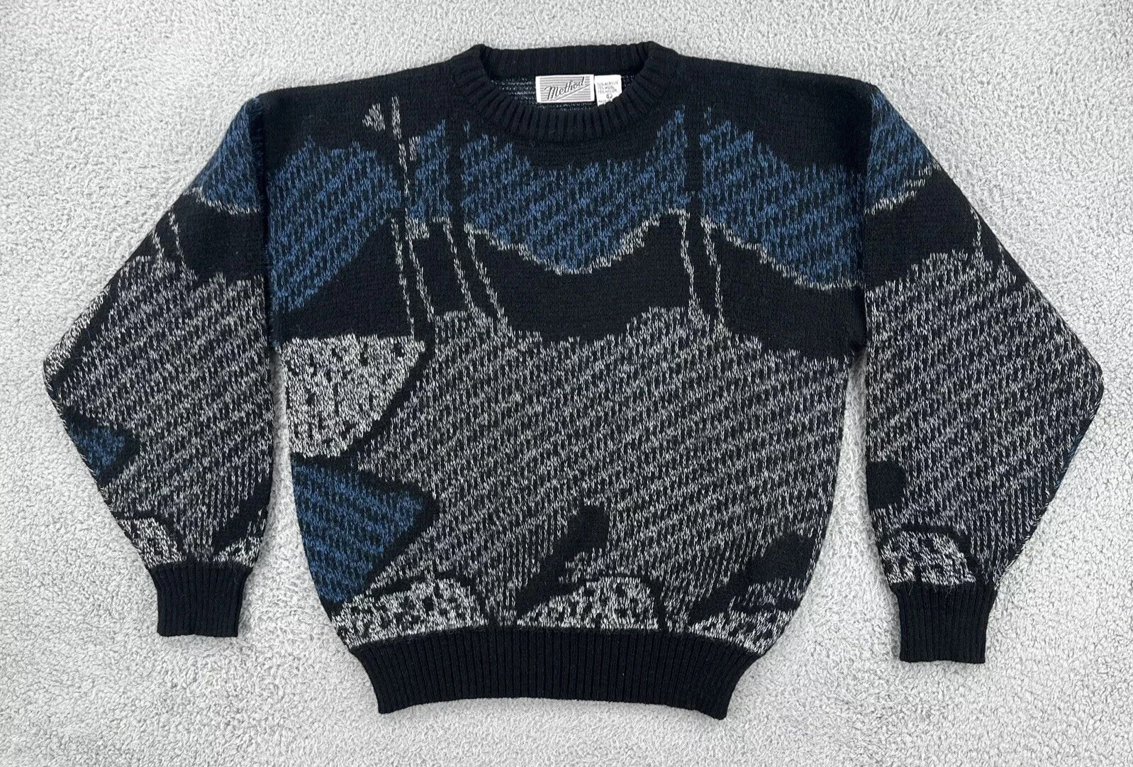 Vintage Method Men’s Large Sweater Abstract Geometry Acrylic Wool Nylon Blend