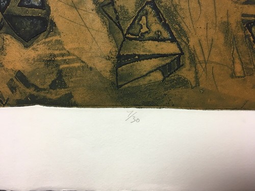 Grabado artístico vintage firmado original de Peter Olley Alphagram 1967 - Imagen 4 de 6