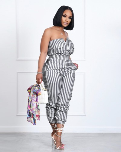Summer Women's Personality Fashion Simple and Casual Striped Tube Top Jumpsuits - Bild 8 von 16