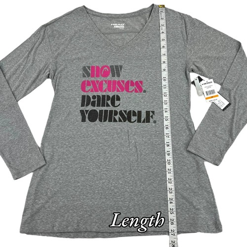 Head WOMEN'S MED Gray Snow Excuses Long Sleeve Slim Fit V Neck Layering T-Shirt - Picture 8 of 14