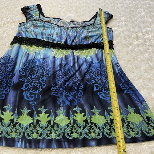 vintage y2k blue green black crochet fairy tribal milkmaid babydoll tank top M - Picture 12 of 15