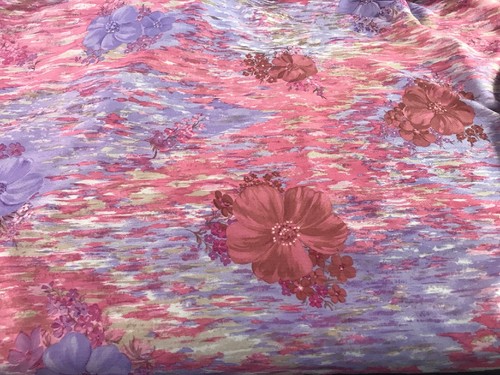 Vintage Floral Fabric 1980's One Way Stretch Polyester 58"x54" Sewing