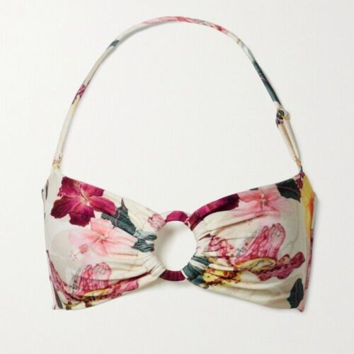 Nuevo con etiquetas Top de Bikini PatBO Grande Hibisco Bandeau Vainilla Floral Rosa Verde Amarillo - Imagen 2 de 16