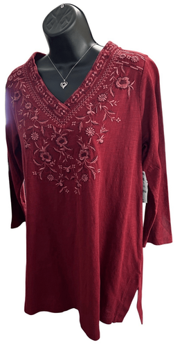 Top túnica tejida con cuello en V bordada Style & Co para mujer Scarlet Crush pequeño nuevo con etiquetas - Imagen 2 de 15