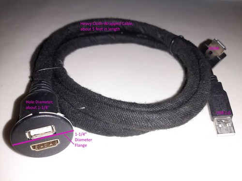 HDMI/USB 2.0 Port Extension Cable, 5 feet, High-Quality Cloth-Wrapped - Afbeelding 1 van 3
