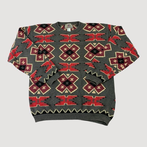 Vintage Territory Ahead Sweater Mens XL Gray Navajo Aztec Southwest Geometric