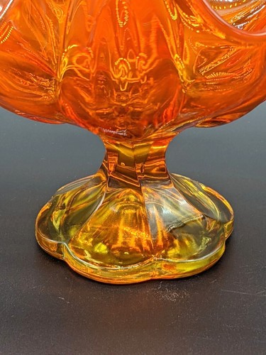 LE Smith Simplicity Pedestal Compote Amberina Orange Yellow Stretched - Picture 6 of 7
