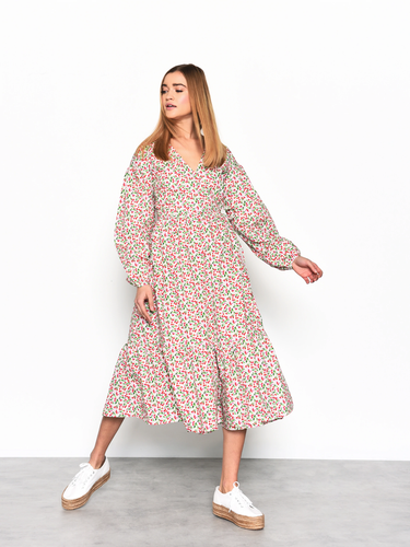 Glamorous Multi White Cherry Print Wrap Midi Dress - 第 3/5 張圖片