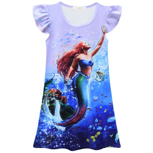 Girls Little Mermaid Ariel Princess Dress Nightgown Skirt Loungewear Nightdress - Picture 4 of 33