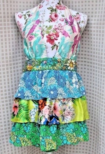 Damen Seide Sexy Neckholder Top We Are Replay Tropical Floral mit Perlen Seide Gr. S - Bild 1 von 10